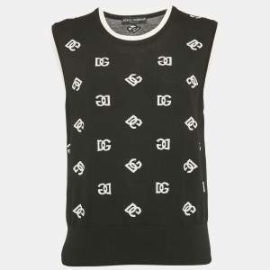 Pre Owned Dolce & Gabbana Black DG Intarsia Knit Sleeveless Top XL