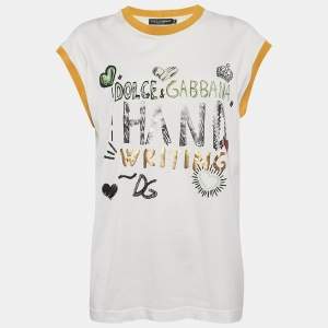 Pre Owned Dolce & Gabbana White Printed Jersey Sleeveless T-Shirt M