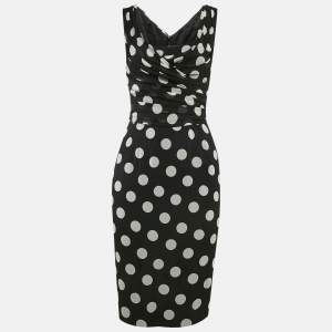 Dolce & Gabbana Black Polka Dot Silk Draped Sleeveless Short Dress S