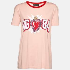 Dolce & Gabbana Pink Printed Cotton Crew Neck T-Shirt S