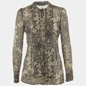 Dolce & Gabbana Cream Lace Print Silk Shirt S