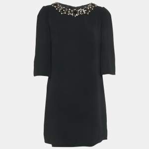 Dolce & Gabbana Black Crepe Neck Embellished Mini Dress M