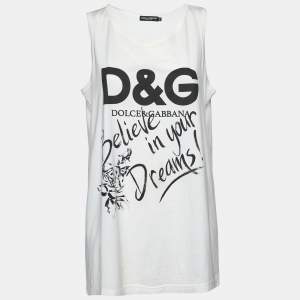 Dolce & Gabbana White Printed Cotton Jersey Vest Top L
