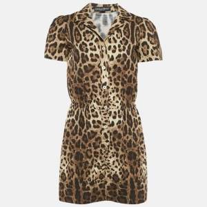 Dolce & Gabbana Brown Leopard Print Stretch Crepe Playsuit S