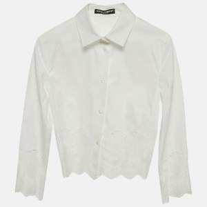 Pre Owned Dolce & Gabbana White Lace Trim Cotton Crop Shirt M