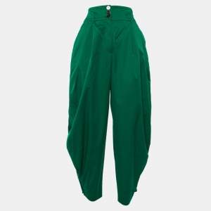 Dolce & Gabbana Green Cotton Pleat Detail Tapered Trousers M