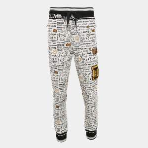 Dolce & Gabbana White Graffiti Print Jersey Cotton Knit Joggers XL