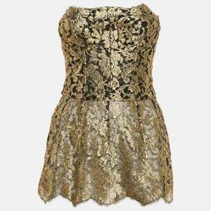 Dolce & Gabbana Gold Lace Off-Shoulder Flared Top S