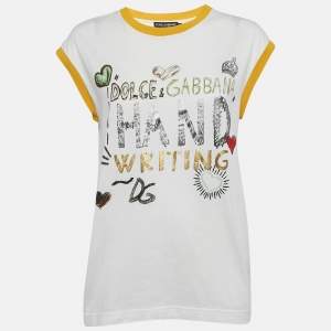 Dolce & Gabbana White Printed Cotton Sleeveless T-Shirt XS