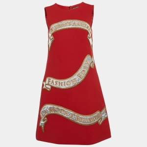 Dolce & Gabbana Red Queen's Angels Applique Wool Shift Dress S