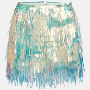 Dolce & Gabbana Iridescent Synthetic Fringed Mini Skirt M