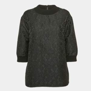 Dolce & Gabbana Black Jacquard Crew Neck Top S