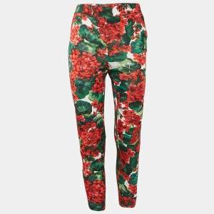 Dolce & Gabbana White/Red Floral Print Jersey Leggings M