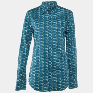 Dolce & Gabbana Blue Printed Cotton Sicilia Button Front Shirt M