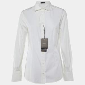Pre Owned Dolce & Gabbana White Stretch Cotton Button Front Shirt L