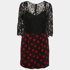 Dolce & Gabbana Black Lace and Polka Dot Print Silk Mini Dress M