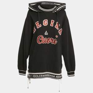 Pre Owned Dolce & Gabbana Black Applique Detail Cotton Oversized Hoodie S