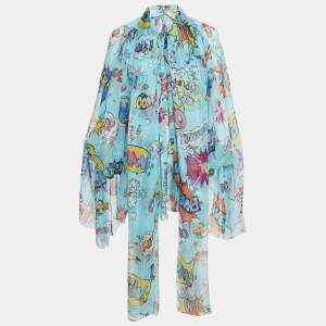 Dolce & Gabbana Blue Comic Print Silk Blouse S