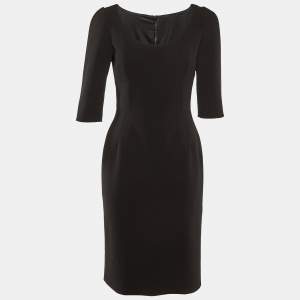 Pre Owned Dolce & Gabbana Black Wool Crepe Paneled Midi Dress M