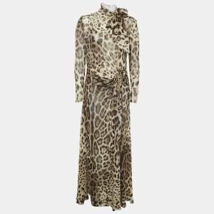 Dolce & Gabbana Brown Leopard Print Silk Maxi Dress M