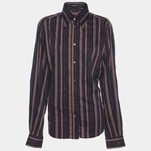 Pre Owned Dolce & Gabbana Purple/Navy Blue Stripe Cotton Blend Shirt L