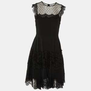 Dolce & Gabbana Black Lace Trim Crepe Short Dress M