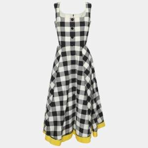 Dolce & Gabbana Black/White Gingham Checkered Cotton Midi Dress L