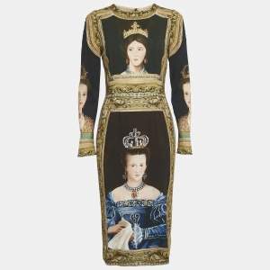 Pre Owned Dolce & Gabbana Brown Queen Print Crepe Midi Dress M