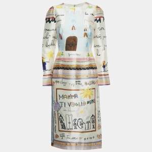 Pre Owned Dolce & Gabbana White Printed Silk Mamma Dress S