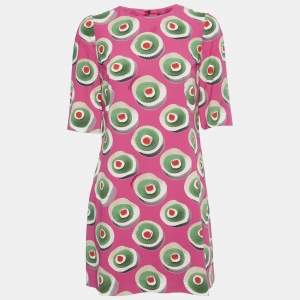 Pre Owned Dolce & Gabbana Pink Sicily Cupcake Print Silk Mini Dress S