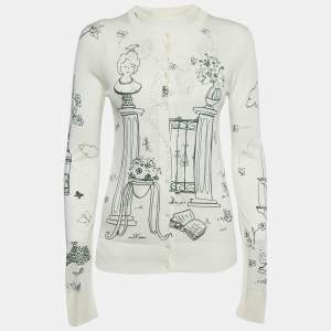 Dolce & Gabbana Off-White Bird Cage Print Silk Knit Top and Cardigan Set S