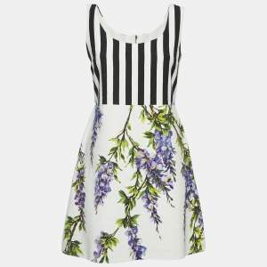 Dolce & Gabbana White Floral Print Textured Cotton Mini Dress and Jacket Set XS