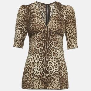 Dolce & Gabbana Brown Leopard Print Silk Blouse S