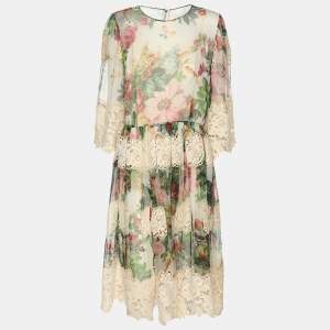 Pre Owned Dolce & Gabbana Multicolor Slilk Blend Floral Sheath Midi Dress M
