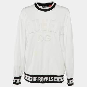 Dolce & Gabbana White DG Queen Embossed Cotton Sweatshirt M