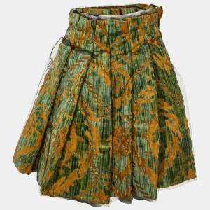 Dolce & Gabbana Green Tulle Jacquard Pleated Mini Skirt S