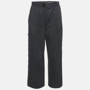 Dolce & Gabbana Black Cotton Button Detail Straight Leg Trousers S