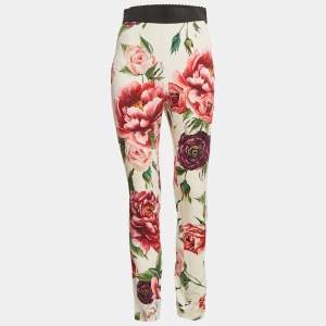 Dolce & Gabbana White Floral Print Silk Trousers M