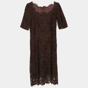 Dolce & Gabbana Brown Corded Lace Long Sleeve Midi Dress M