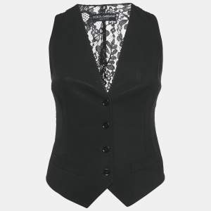 Dolce & Gabbana Black Lace and Viscose Button Front Vest S