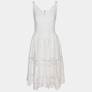 Dolce & Gabbana White Floral Embroidered Midi Dress M