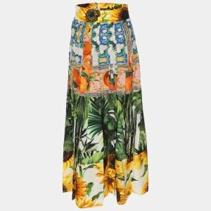 Dolce & Gabbana Multicolor Patchwork Printed Silk Pleated Midi Skirt S