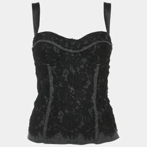 Pre Owned Dolce & Gabbana Black Lace and Jersey Bustier Top M