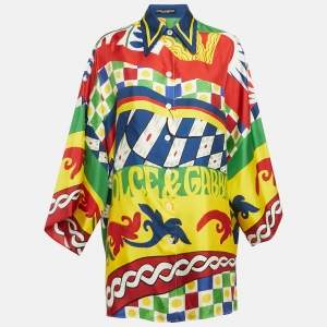 Dolce & Gabbana Multicolor Carretto Print Silk Oversized Shirt M