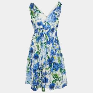 Dolce & Gabbana Blue Floral Print Cotton Sleeveless Dress L