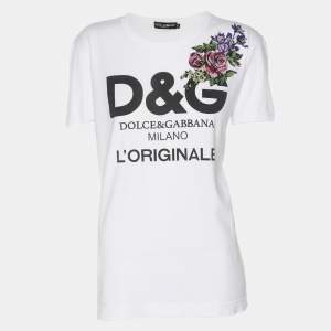 Dolce & Gabbana White Cotton Logo Print T-Shirt S