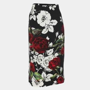 Dolce & Gabbana Black Floral Print Crepe A-Line Skirt M