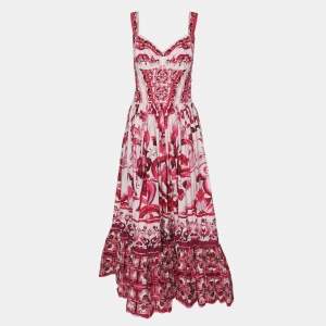 Dolce & Gabbana Pink Majolica Print Cotton Midi Dress M