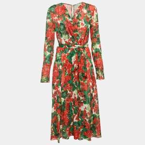 Dolce & Gabbana Multicolor Floral Print Silk Belted Midi Dress L