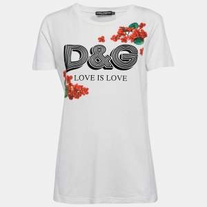 Dolce & Gabbana White Floral Print Cotton Crew Neck T-Shirt M
